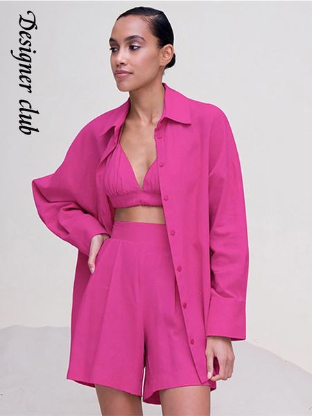 

dress women casusal solid 3 piece set fashion lace up underwear shirts shorts pants suits 2022 ladies loose shirts outfits, White