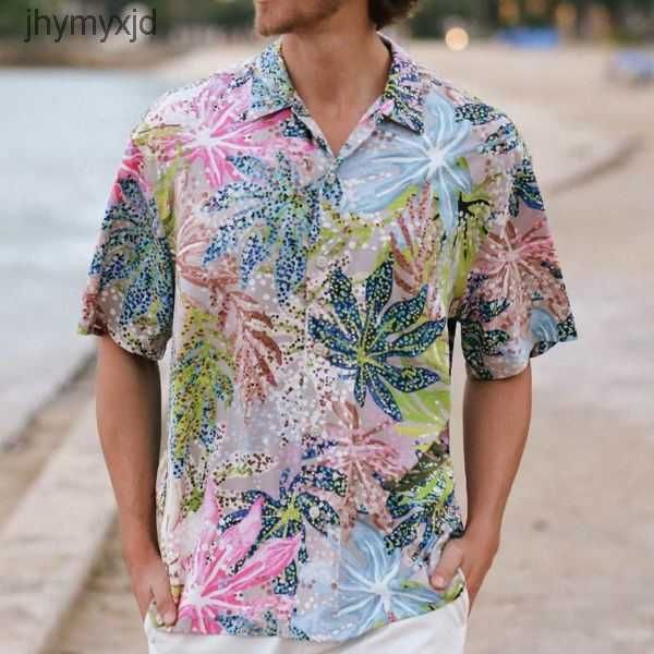 

men's t-shirts spring summer shirts leisure brand formal dress hawaiian beach short sleeve buttons large size floral designmen 18 x92c, White;black