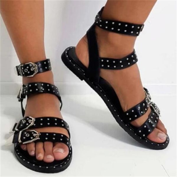 

women sandals summer fashion ankle high boots metal back strap gladiator casual flat designer woman shoes ladies beach roman loafers big siz, Black