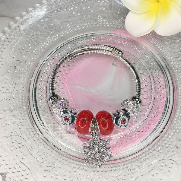 

special metal rope bangle colors beads twinkle crystal snowflake charms bracelets, Black