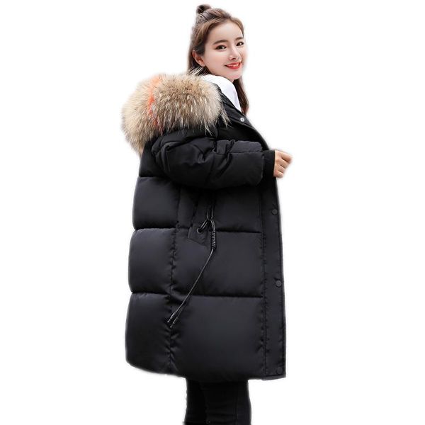 

leather big size women parkas jackets woman parka winter female jacket warm cotton coat women fur hoodies women's long parkas j1002, Black