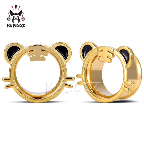 

kubooz fashion stainless steel gold tiger ear tunnels plugs expander hollow gauges piercing body jewelry earrings stretchers wholesale 32pcs, Silver