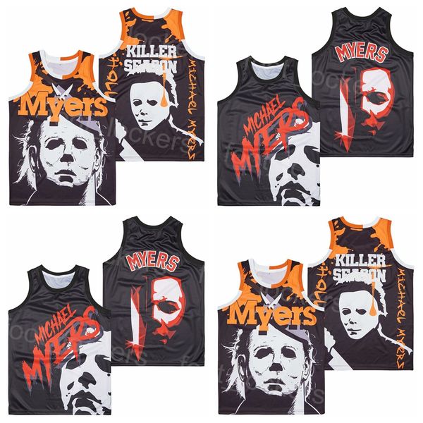 

killer season movie jersey basketball film michael mike myers shirt stitched for sport fans college team retro pullover high school breathab, Black