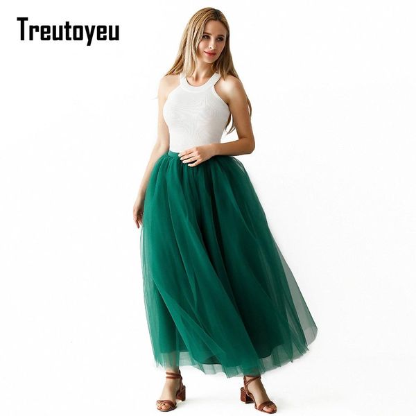 

capris treutoyeu maxi long pleated tulle skirt korean fashion white black pink high waist skirts for women 5 layers 100cm, Black;white