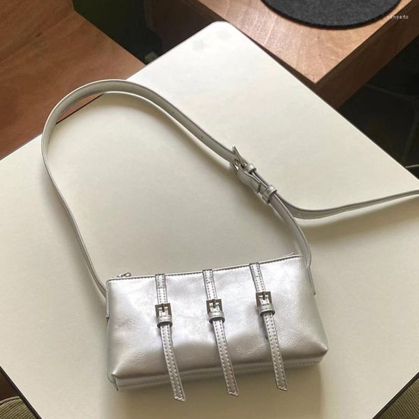 

shoulder bags bag for women leather personality belt decoration crossbody casual female underarm silver messenger pocket