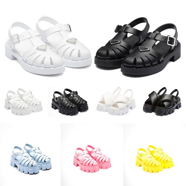 

fashion women foam rubber sandals prad monolith platform sandal soft lining leather concave convex sole yellow womens vintage beach shoes, Black