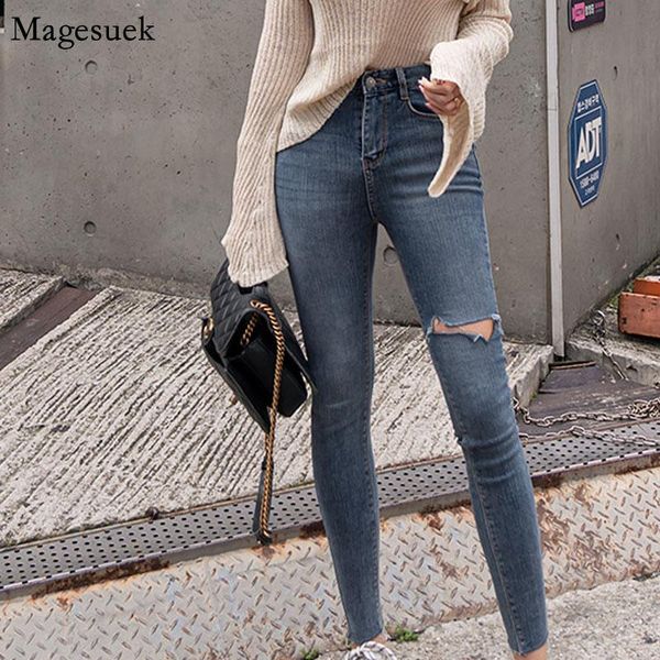 

jeans 2020 blue high waist elastic skinny jeans women denim casual elegant ripped jeans for women pencil pants jeans femme 10396