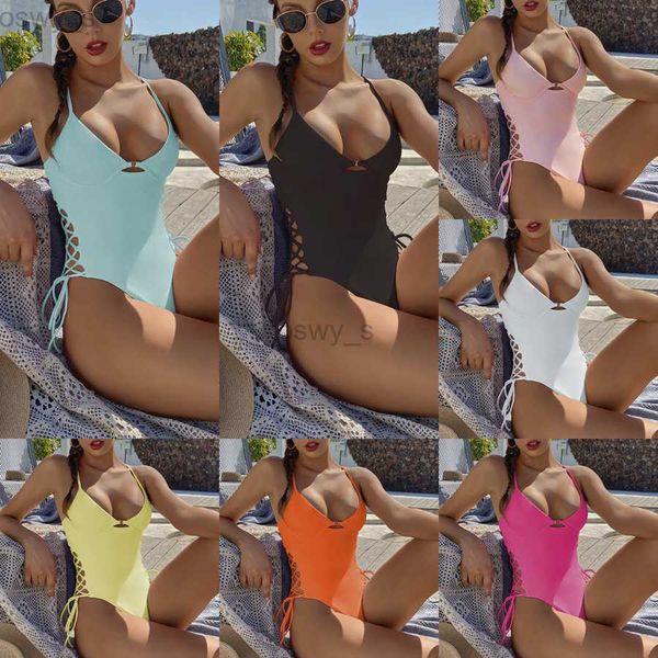 

swimwear women's women swimwear fashion trend one shoulder contrast color stripe one-piece bikinis swimsuits designer female mesh beach, White;black