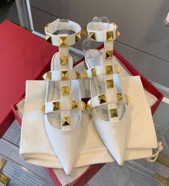 

spring and autumn new women highheeled flat shoes rivet decoration pointed toe sandals black fashion sandals size 35423573616