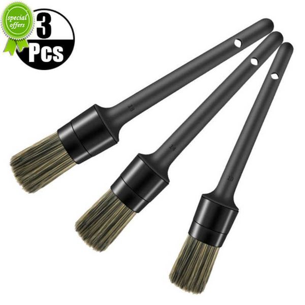 

new 3pcs soft bristle brush car detailing cleaning brush natural boar hair dust remover air outlet cleaning brushes kits
