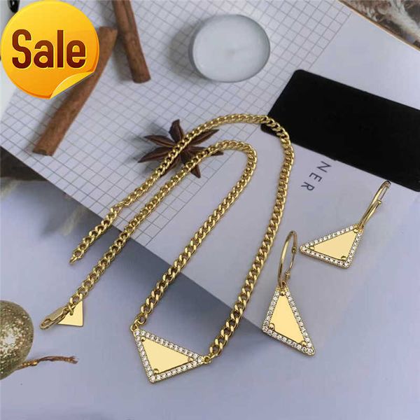

womens triangle pendant necklaces for women luxurys designers necklaces with earrings link chain fashion jewelry accessories, Silver