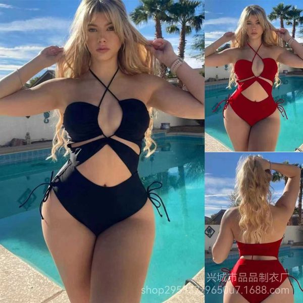 

piece new one lace up hollow out slim swimwear women's solid bikini
