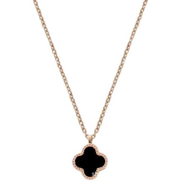 

2023 clover necklace four leaf chain jewelry titanium steel lead glass black and white sided simple collar chain fashion four leaf grass fem, Silver