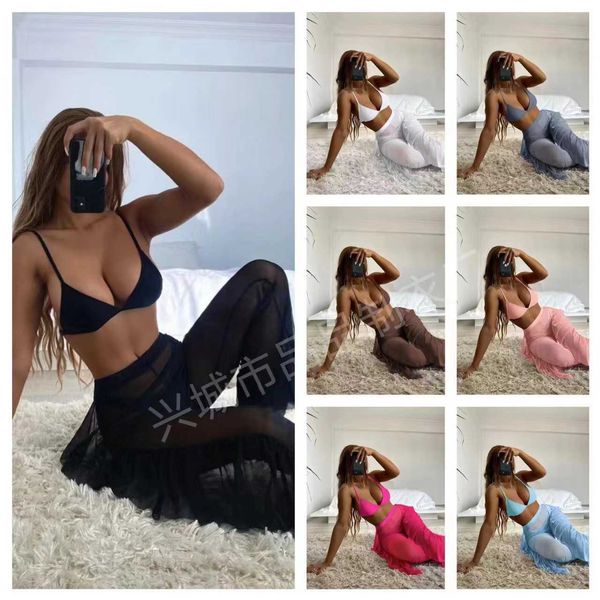 

swimwear women's 2023 split three piece mesh solid color ins pants bikini swimwear