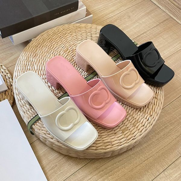 

women's rubber slide sandal chunky heel slippers mid-heel pool mules platform slipper multicolor 90s style beach footwear, Black