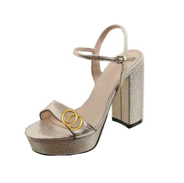 

black platform heeled sandals lady metal belt buckle thick heel woman shoes2914637