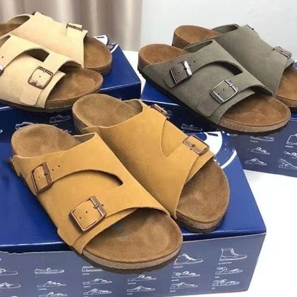 

boston slippers cork flat slipper men women beach sandals wrapped toe leather slides thick soled casual shoes germany sandals 01, Black
