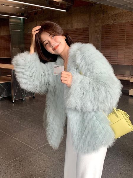 

fur new arrival winter women fashion real fox fur strip sewed toghter oversize loose winter young real fox fur overcoat, Black