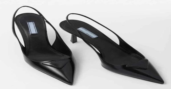 

elegant brands triangle brushed leather sandals shoes for women slingback pumps luxury footwear women high heels party wedding dre6818526, Black