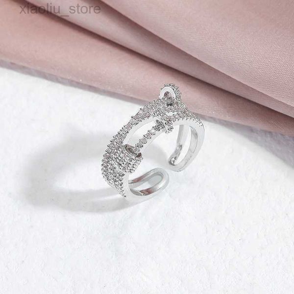 

band rings double layered cross opening ring for women adjustable and fashionable ins. trendy metal ring with cool and cool style slightly i, Silver