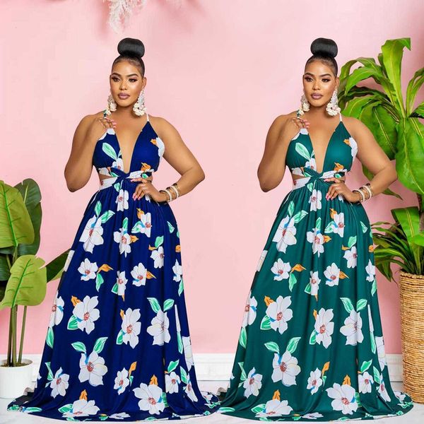 

fashion womens wear flower dresses print sleeveless sling maxi dress, Black;gray