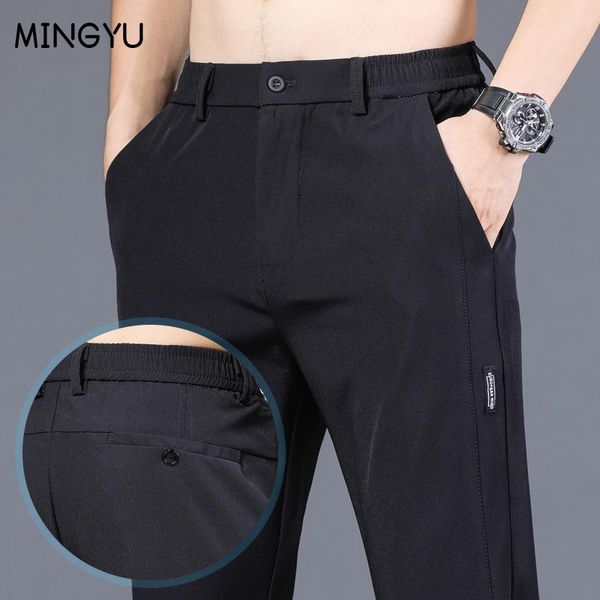 

pants brand summer men's casual pants men slim fit work elastic waist jogger pant outdoor long trousers sweatpants male plus size 38, Black