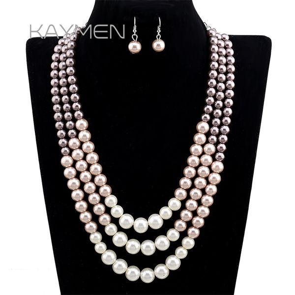 

wedding jewelry sets arrivals exaggerated stranded beaded pearls necklace and earrings jewelry sets statement handmade choker necklace 3 lay, Slivery;golden