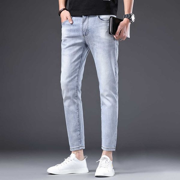 

men's jeans jeans men's summer thin slim fit straight cropped pants men's versatile casual business 2023 spring/summer long, Blue