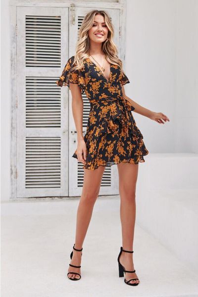 

polos women's clothes summer new vneck floral dress, White