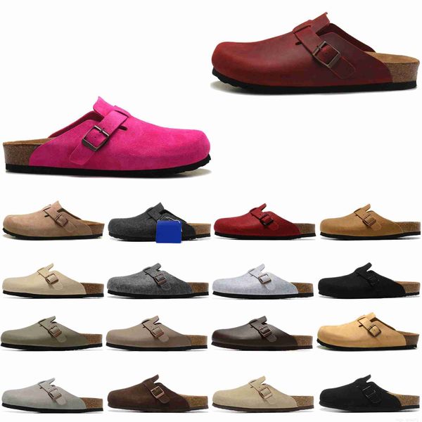 

slippers boston clogs designer sandals men women slides slipper soft footbed suede leather buckle stra, Black