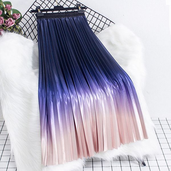 

skirts gradient elegant fashion skirts woman spring elastic high waist pleated midi skirts a-line umbrella skirt jupe femme 230428, Black