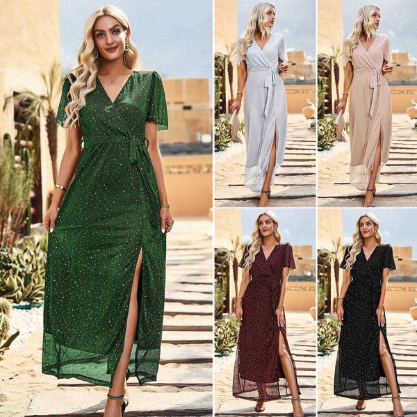 

diyun dress summer temperament elegant v kimono sleeve neck long formal, Black;gray