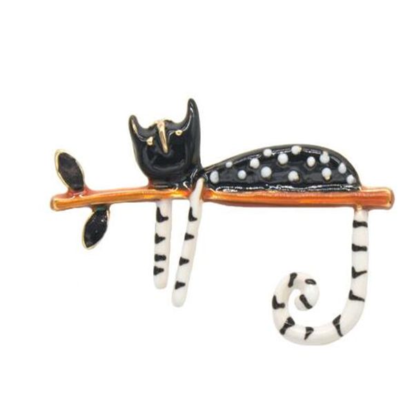 

european and american creative retro brooch lazy cat sitting on a tree enamel brooch for men and women new fashion jewelry ae727, Gray