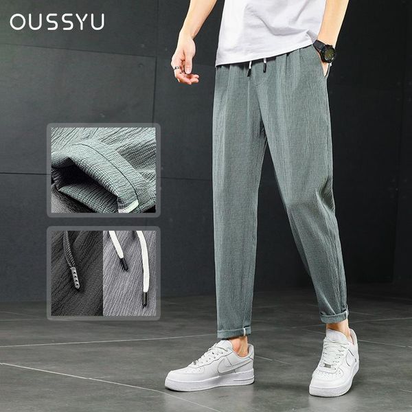

pants 2022 spring summer thin pant swrinkled fabric men stretch casual slim fit fashion korean elastic waist trousers male 2838, Black