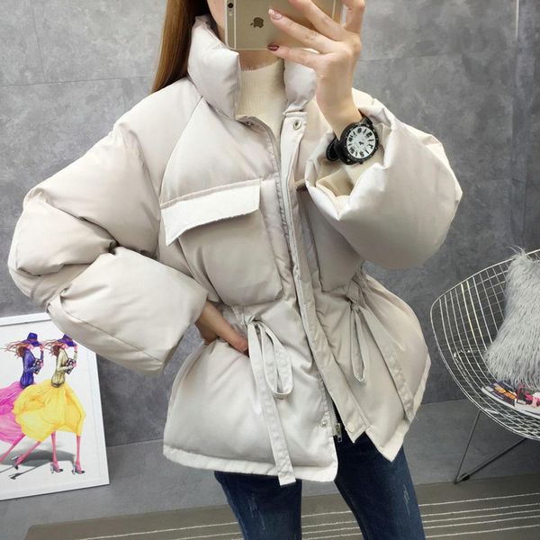 

leather 2021 women's winter jacket new turtleneck padded waist puff sleeve parka student padded warm autumn winter woman clothes coat, Black