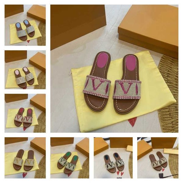 

paris lu women slippers embroider flower letter flip flops sandals straps jacquard flat mule perforated monogrames indoor slipper summer lad, Black