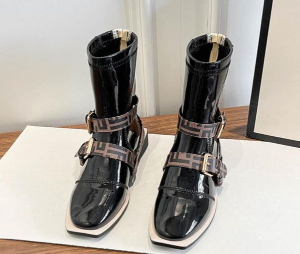 

retro women039s martin boots combat booties female patent leather shoes comfortable belt buckle ladies knight boot2925127, Black