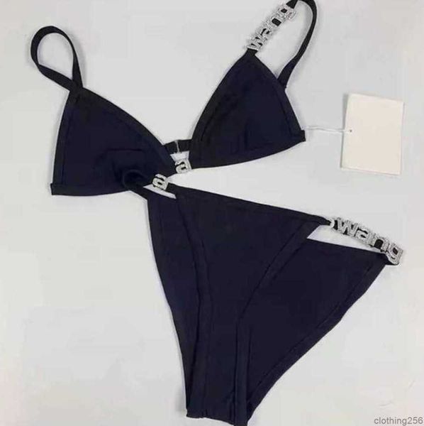 

designer summer fashion swimwear letter a wang wonmen crystal decorative bikini rimless underwear swimsuit set fashion high-end luxury, White;black