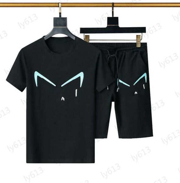 

black designer mens clothes sets summer fashion leisure luxury loose classic brand graffiti letter print round neck cotton short sleeve male, Gray