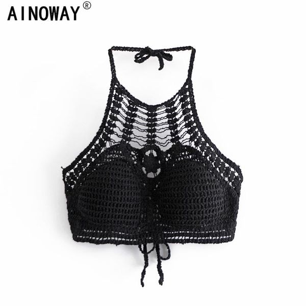 

t-shirt vintage chic fashion women hollow out sleeveless crop bohemian vest boho beach tassel knitted camis, White