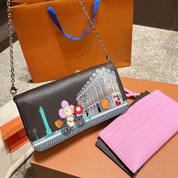 

chain messenger bags envelope package classic letter print pattern three piece set shoulder bags handbag purse lady card bag zero wallet