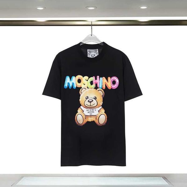 

2023 new cotton moschino t-shirt short sleeve couple bear casual loose and slim cartoon print, White;black
