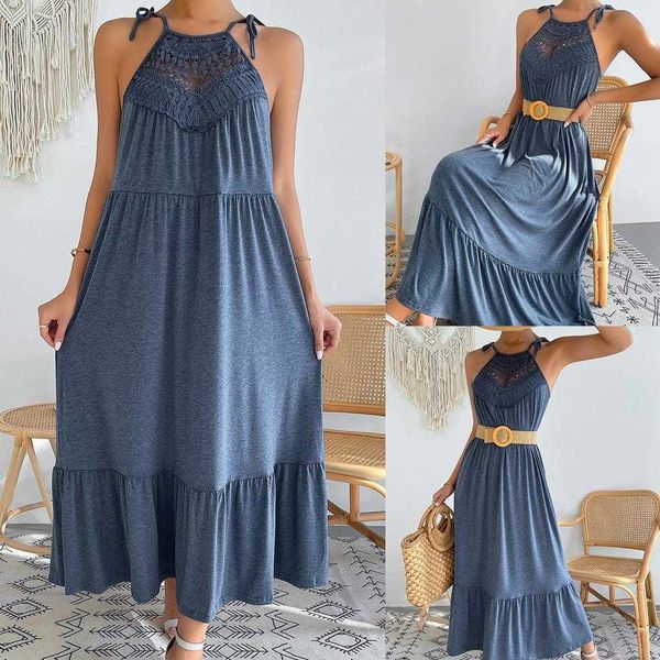 

r d design lace stitching hollow dress summer sling knitted female, Black;gray