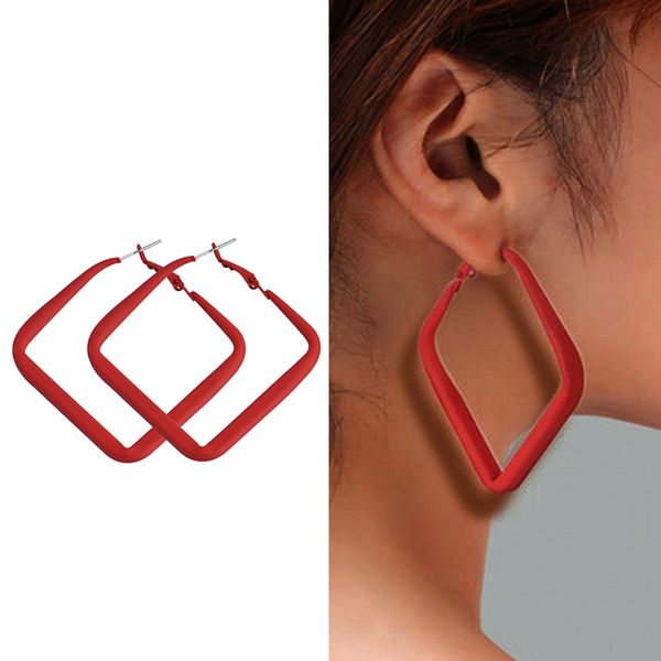 

modern big square hoop earrings for women red green huggie lady earrings trendy jewelry gifts, Golden;silver