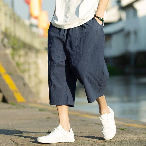 

pants men harajuku harem pants 2023 new mens summer cotton linen joggers pants male vintage chinese style sweatpants fashions, Black