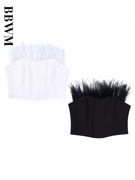 

t-shirt women black feather bodice vintage sleeveless camis 2022 summer fashion girls casual chic female polyester solid color, White