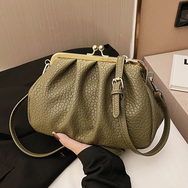 

evening bags fashion women pleated shell clip crossbody bags soft pu leather luxury designer handbag and brand shoulder bag clutch 230427