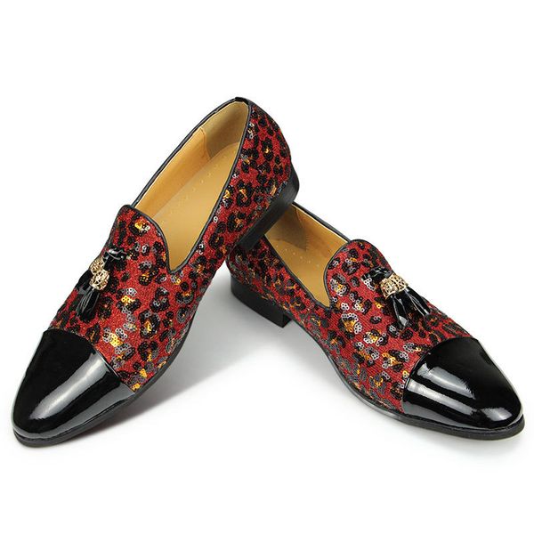 

dress shoes loafers shoes for men patent leather sequins modern designer style daily party footwear fashion slip-on handmade red customized, Black