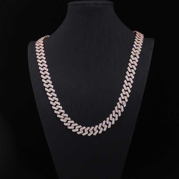 

hip hop trend rocker lab grown diamond melee iced out bling cuban link chain necklace in real gold setting, Silver