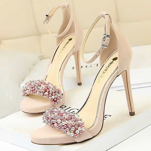

sandals bigtree shoes pearl rhinestones super high heels suede women heels party shoes summer women sandals stiletto women pumps j230428, Black
